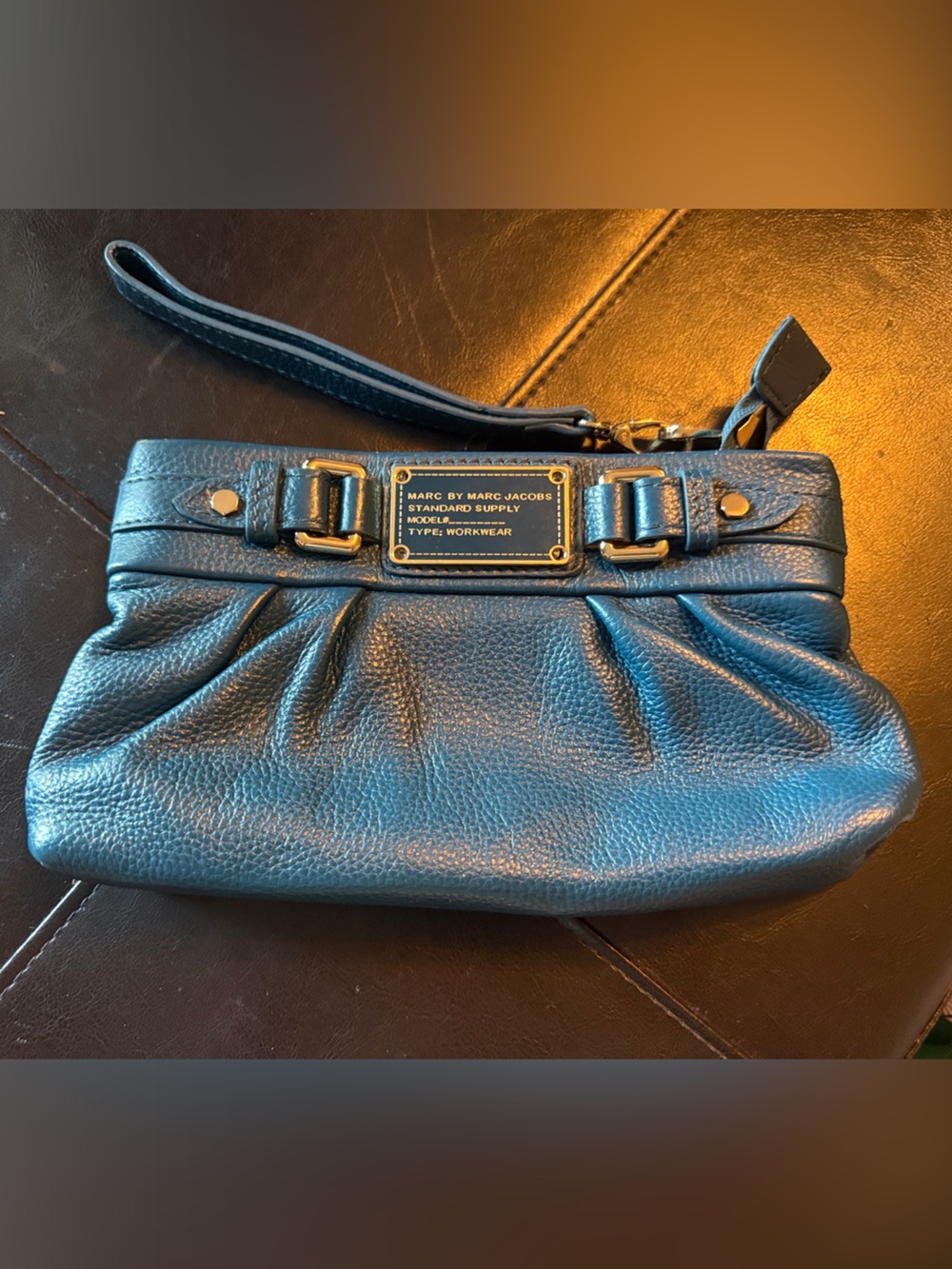 Marc By Marc Jacobs Teal Leather Wristlet Clutch with Gold Hardware. No rivets.